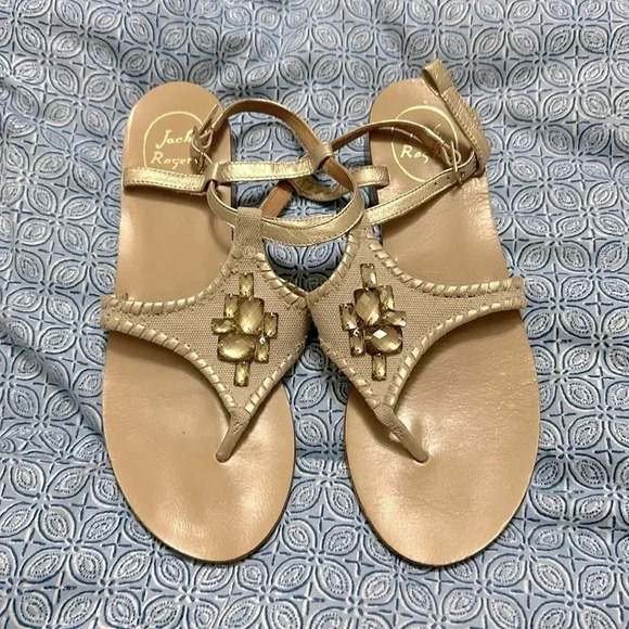 EUC Jack Rogers Embellished Gold Sandals - Picture 1 of 3